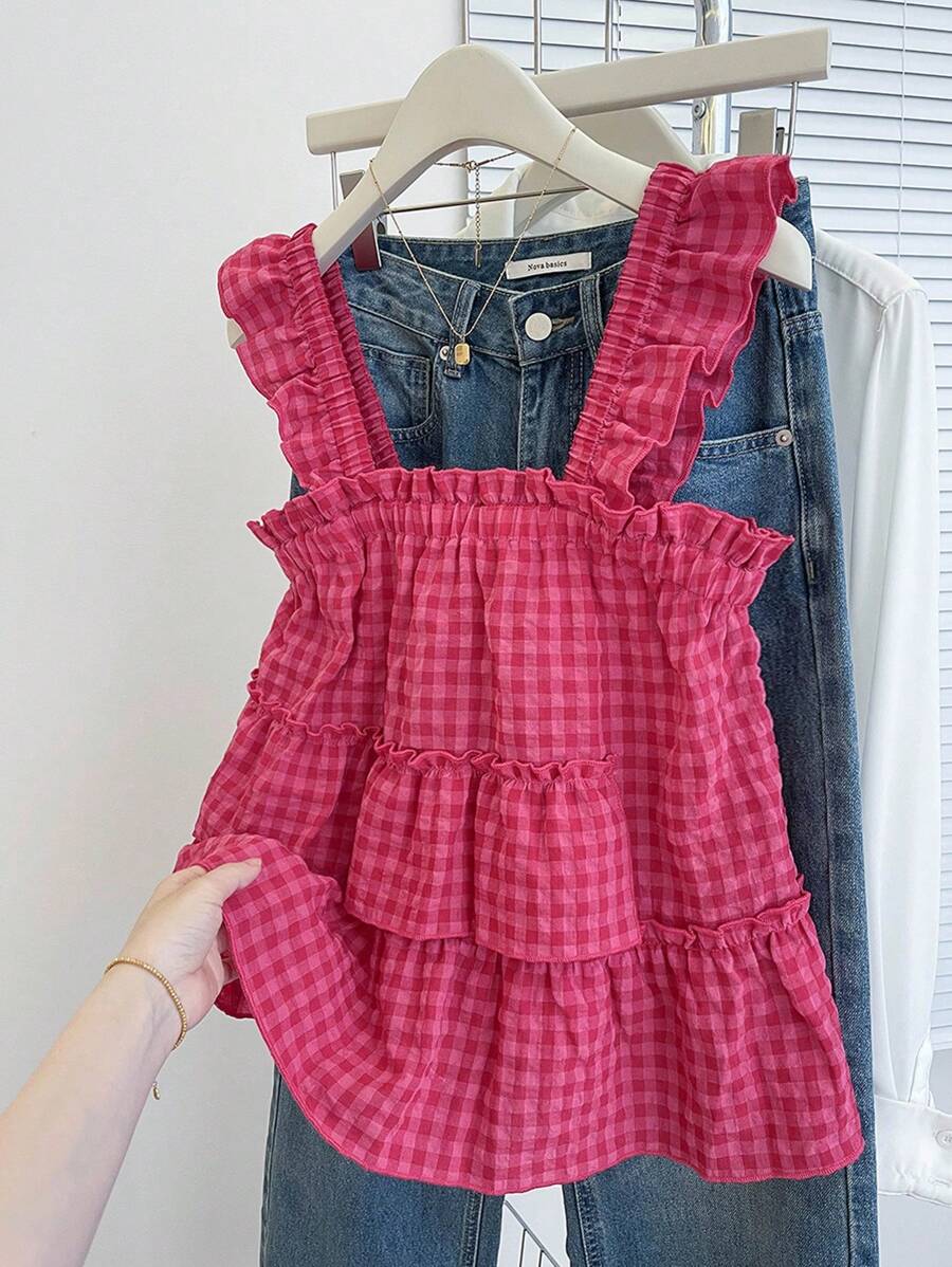 INAWLY Women's Casual Plaid Sleeveless Top, Summer