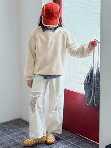 DAZY Tween Mädchen Pullover mit Rundhalsausschnitt und Thermofutter, Herbst - Aprikosenfarben - Übersicht 5