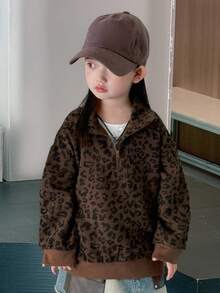 Dazy Kids 年轻女孩休闲宽松豹纹卫衣