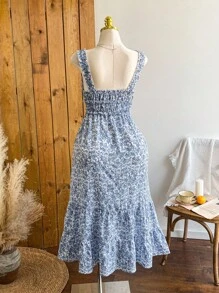 Comfortcana Vestido de talla grande de estilo casual de verano con lazo azul decorativo para vacaciones - Azul - Ver 2
