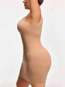 SHAPORA Plus Size Skin Color Sleeveless Seamless Bodycon Dress - Apricot - View 5