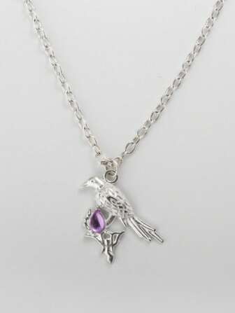 Goth Vintage Ruby Badge Necklace, Gothic Dark Raven Necklace