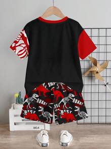 SHEIN DINO, DINOSAURS, Kids' Choice Collection, Everyday Basic, Happy Kids, Pastel Colors For Kids, Bikercore, Family Trip, Happy Days, I Love Mommy, I Love Daddy, Lovely Home, Cool Kids, Young Boy Casual Minimalist Round Neck Short Sleeve Shorts 2 Pieces Set, Suitable For Summer - Multicolor - View 3