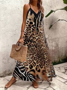 EMERY ROSE Women Leopard Print Sleeveless Dress, Casual Vacation Dress Maxi Vacation Beach Outfit - Brown - View 5