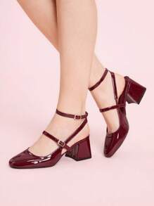 CUCCOO DOLLMOD CUCCOO Women's Fashion Mary Jane Chunky Heel Shoes For Christmas - Burgundy - View 4