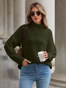 EURMUSE Women's Casual Solid Color Turtleneck Sweater, Autumn/Winter,Jumper,Cream Jumper,Jumpers,Black Jumper,Womens Jumper,White Jumper,Women's Jumper,Women's Jumpers - Green - View 6