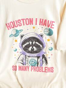 INAWLY Camiseta con diseño de mapache - Camiseta vintage divertida con mapache - Camiseta de mapache astronauta - Camisa con estampado retro - Camiseta con estampado de mapache para mujer, camisetas gráficas para mujer - Albaricoque - Ver 4