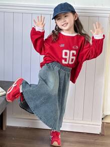 Dazy Kids 女童休闲时尚长款牛仔裙 - 中等水洗藍 - 查看 7