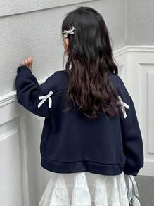 DAZY Young Girl Letter Print Bow Decor Jacket Fall,Winter - Navy Blue - View 5