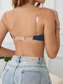1pc Women's Transparent Strap Underwire Bra - Navy Blue - View 2
