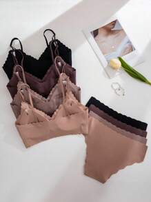 8件套舒适波浪边果冻胶带可拆卸文胸无缝内衣套装 - 彩色 - 查看 2