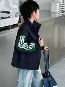 DAZY 大码男童宽松休闲立领拼色夹克，秋季