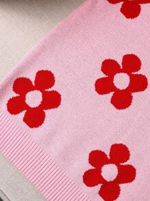 SHEIN Tween 女童休闲花卉图案圆领毛衣 - 粉色 - 查看 9