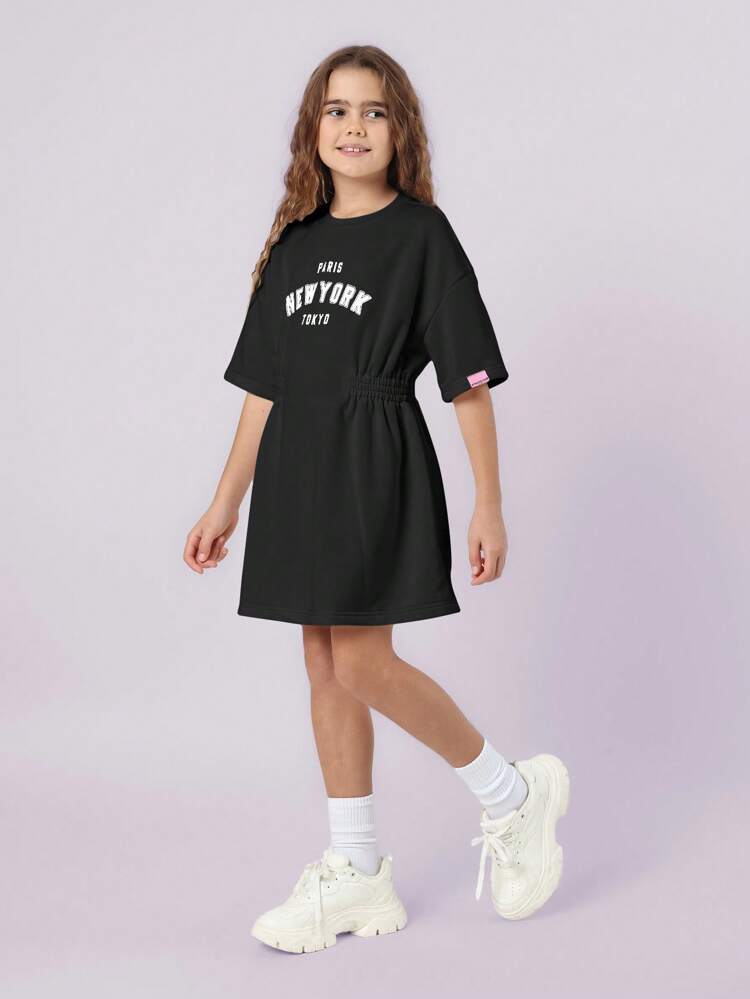 Ruched T Shirt Dress With City Names Print