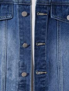 Áo khoác denim vá cho bé trai tuổi teen, Phong cách thường ngày ở trường đại học, Denim xanh đã giặt, Kiểu dáng ôm sát, Trang phục hàng ngày đa năng, Kết hợp, Thường ngày ở trường đại học, Áo khoác denim vá dệt kim - Rửa trung bình - Xem 7