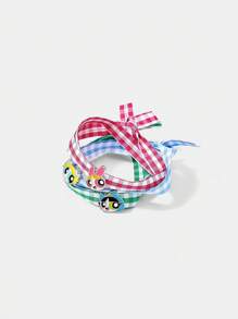 THE POWERPUFF GIRLS X SHEIN Vòng tay kẻ caro họa tiết hoa, bong bóng, mao lương - Bạc - Xem 2