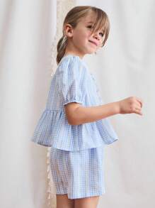 SHEIN 2pcs/Set Young Girls Casual Summer Short Sleeve Top And Shorts Set - Multicolor - View 5