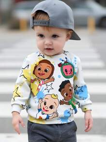 CoComelon X SHEIN Baby Boy Cartoon Portrait Pattern Splatter Autumn Sweatshirt Fall Winter
