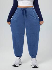 Flexra Pantaloni casual/da resort in denim blu scuro morbidi ed elastici per taglie forti - Blu lavato scuro - Visualizzare 4