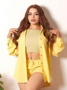 Lupita Cardoza Set cămașă cu mânecă lungă și pantaloni scurți, 2 buc., de primăvară, de culoare pastel