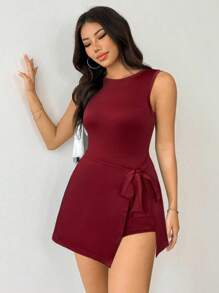 SHEIN EZwear Women's Burgundy Minimalist Sleeveless Jumpsuit - Burgundy - View 6