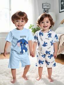 Bộ đồ ngủ 4 món tay ngắn in hình thỏ dễ thương cho bé trai, thích hợp mặc hàng ngày, mùa hè - Nhiều màu - Xem 4