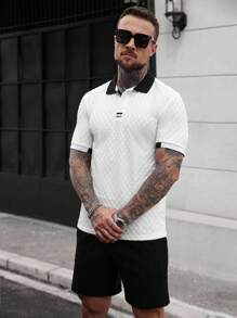Manfinity Homme 夏季时尚菱形纹理 Polo 衫套装，新品上市，适合休闲、居家、通勤，是送给男朋友或丈夫的绝佳礼物。男士黑白纹理 Polo 衫套装，男士 Polo 衫套装，畅销男士短裤套装，男士两件套服装，男士高尔夫衬衫，男士纯色 Polo 衫和短裤套装，休闲简约，适合日常穿着，男士两件套休闲两件套休闲套装休闲加大两件套服装 - 彩色 - 查看 4