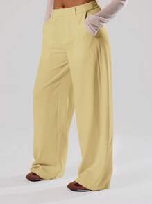 商务办公、工作 MUSERA 宽松修身西裤 Old Money 休闲风、沙滩装、假日感恩节装 - 黃色 - 查看 4
