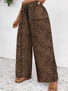 SHEIN Frenchy 大码女装音乐节小豹纹夏季高腰系带宽松休闲裤