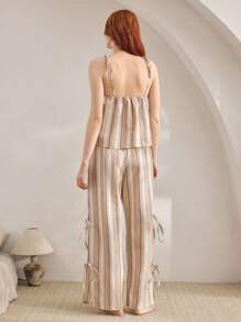 Ocili Women's Casual Comfortable Striped Pajama Set - Black - View 2