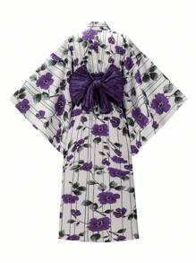 Irokai Japanese Women's Traditional Floral Print Kimono Yukata, Summer Festival