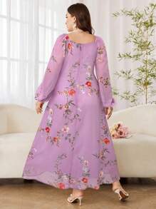 Modelyn Váy maxi voan họa tiết hoa cổ vuông tay bồng cỡ lớn cho nữ, phong cách nghỉ dưỡng lãng mạn thanh lịch - Nhiều màu - Xem 2