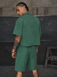 AXEPEAK Bộ 2 áo sơ mi nam họa tiết ngọc trai giả, phong cách đường phố, trang phục thời trang xuân/hè - màu xanh lá - Xem 2