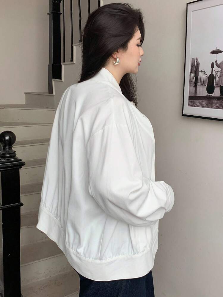 Dazy Plus Plus Size Women Button Down Long Sleeve White Loose Cardigan Jacket,Fall Women Clothes Women Coats