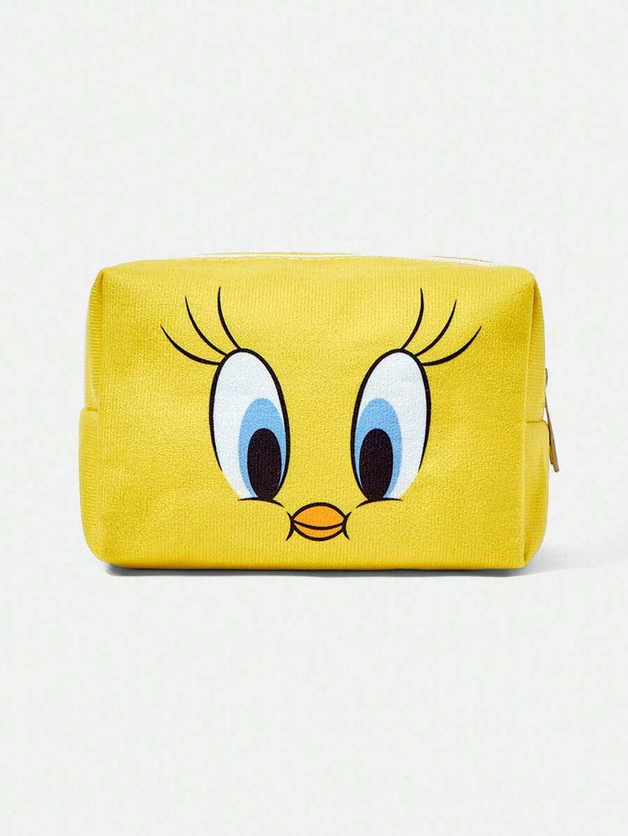 LOONEY TUNES X SHEIN 可爱卡通图案绗缝化妆包,带拉链的便携式化妆品收纳袋,多功能收纳包,轻便旅行包,男女适用 - 彩色 - 查看 1