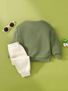 SHEIN 2 件套男婴卡通恐龙印花长袖卫衣 + 休闲裤套装，春秋