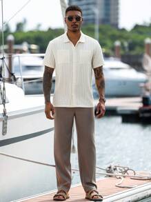 Manfinity Homme Men's Casual Versatile Solid Color Summer Pants , Breathable Slacks For Men Khaki Dress Suit Waistband Pants Men For Summer Holiday, Fall