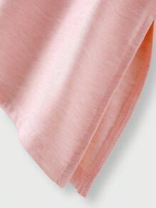 JNSQ 返校休闲户外运动T恤，儿童圆领不对称下摆开叉刺绣T恤 - 粉色 - 查看 8