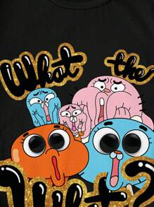 GUMBALL X SHEIN Áo thun tay ngắn in họa tiết hoạt hình thường ngày cho bé trai, phù hợp cho mùa hè - màu đen - Xem 3