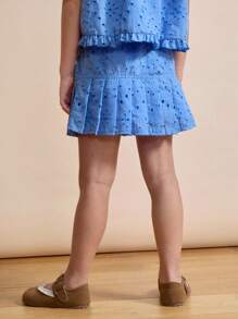 SHEIN Young Girls' Summer Embroidered Ruffle Hem Skirts - Blue - View 5