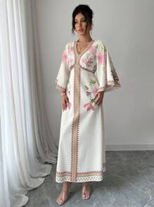 Yasmyna 女士花卉印花优雅长袖连衣裙 - 粉色 - 查看 3