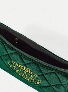 HARRY POTTER X SHEIN 女士字母刺绣绿色拉链时尚单肩包