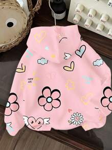 SHEIN EZwear 女士花卉、心形和太阳印花米色连帽卫衣，适合秋冬季的热门单品 - 彩色 - 查看 2