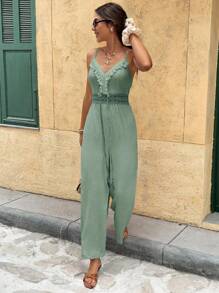 Serisse Women's Vacation Casual Solid Color Tassel Decor Jumpsuit Summer