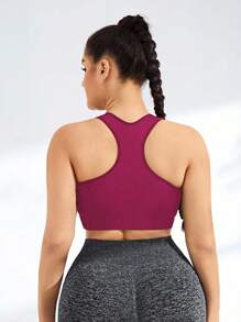 Gameset SHEIN Sport 加大码纯色舒适无缝运动文胸 - 酒紅色 - 查看 3