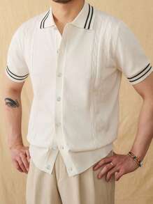 Manfinity Homme 男士夏季休闲撞色条纹针织上衣 - 彩色 - 查看 6