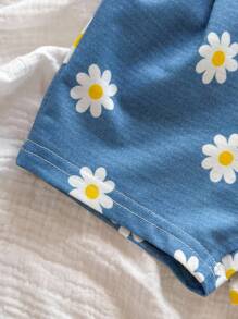 SHEIN 新生女婴可爱百搭粉色心形连体衣，夏季 - 藍白色 - 查看 3