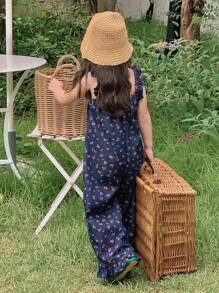 Dazy Kids 年轻女孩夏季休闲碎花连体裤 - 深色水洗藍 - 查看 2