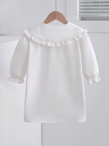 Elladie kids 1件少女彼得潘领泡泡袖衬衫，独特设计学院风上衣，秋冬返校季必备 - 白色 - 查看 3