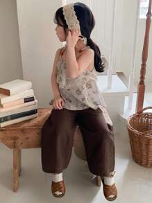 Dazy Kids 少女无袖宽松休闲背心套装度假装 - 棕色 - 查看 1